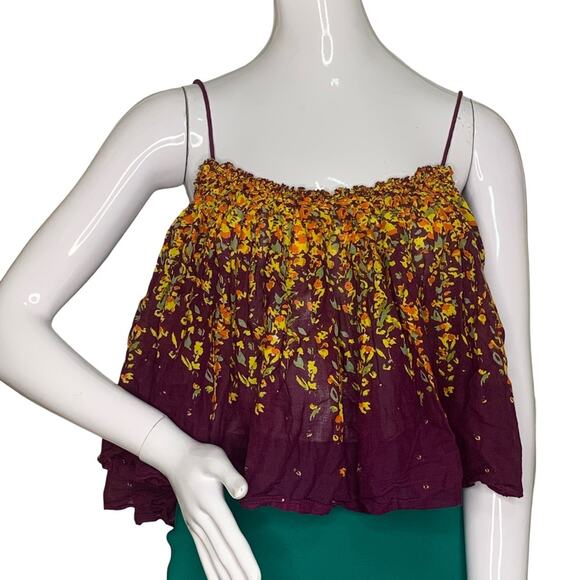 Free People Intimately Top Floral Print Spaghetti Straps Purple/Yellow Size M - Picture 1 of 8
